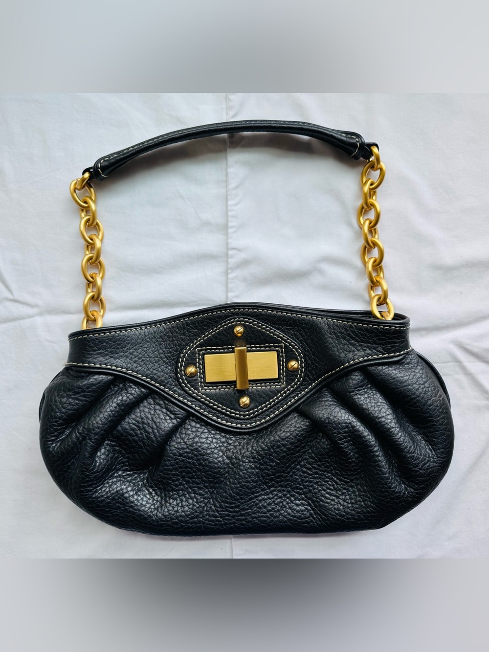 Maxx New York Black Shoulder Bag with Gold Chain and Turn Lock